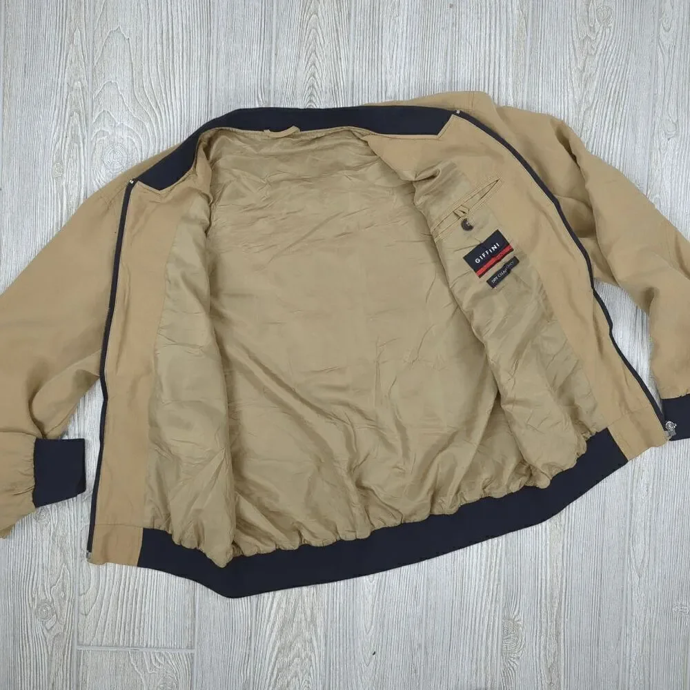 Giffini Lightweight Bomber Jacket Tan Black Trim Size Large Mens